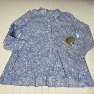 Habitat Clothes To Live In Medium Tunic Top White Blue Button Down Shirt NEW 12